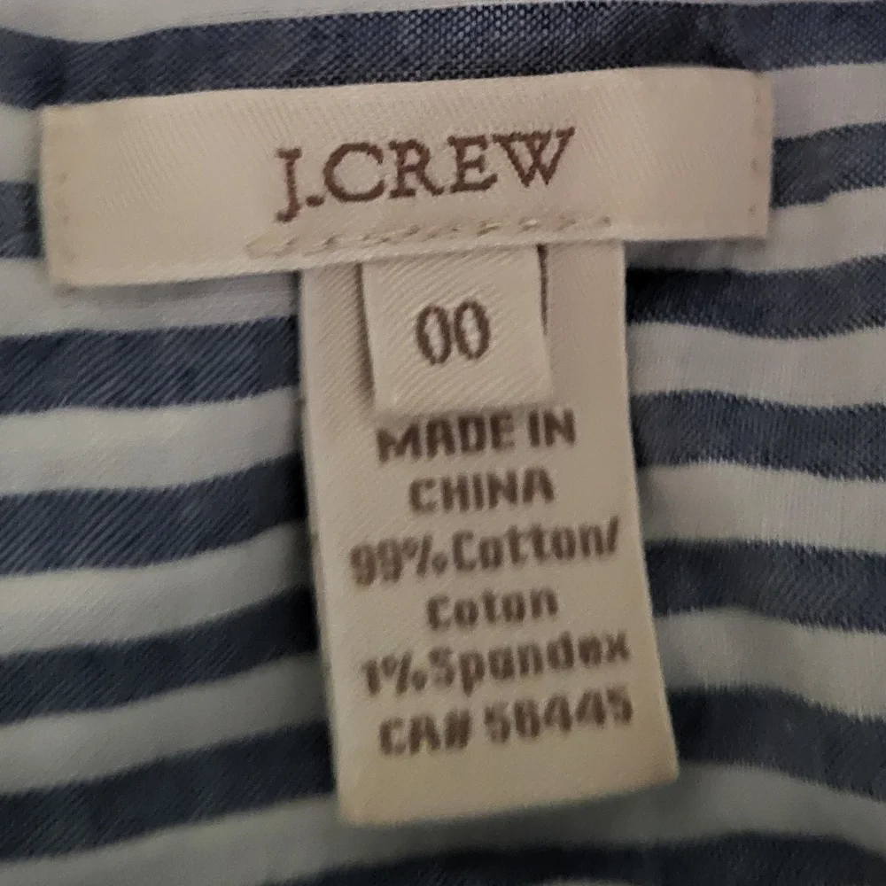 J. Crew Women's Blue White Striped Pocket Popover Tunic Roll Tab Sleeve- Size 00